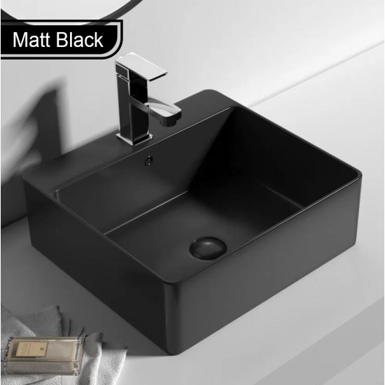460*420*155mm Bathroom Square Above Counter Matt Black Ceramic Wash Basin